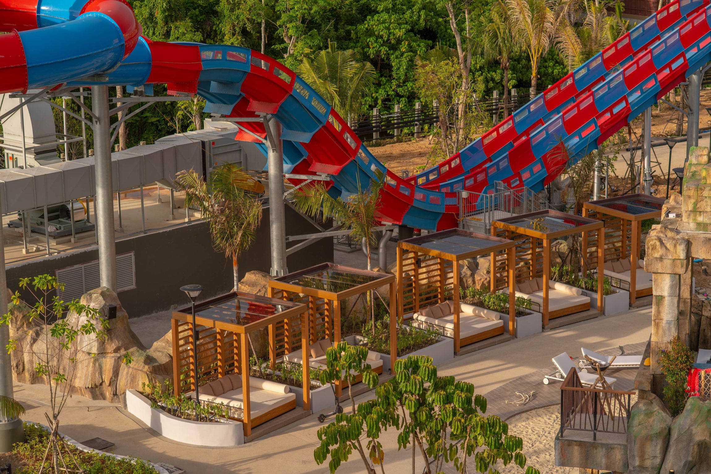 Emerald Cabana at Andamanda Phuket offers a private, relaxing space for up to 4 guests, surrounded by FlowRider, Sand Bar, and Tropical Beach Restaurant.