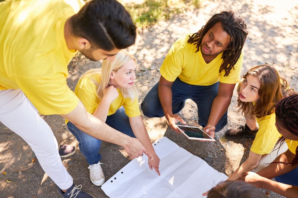 A corporate team participating in a team-building activity