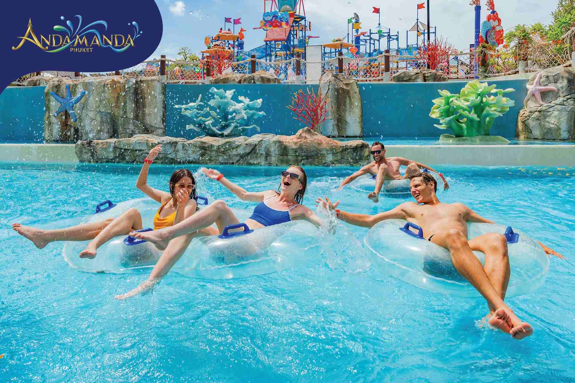 A group of friends enjoying Andamanda Water Park 