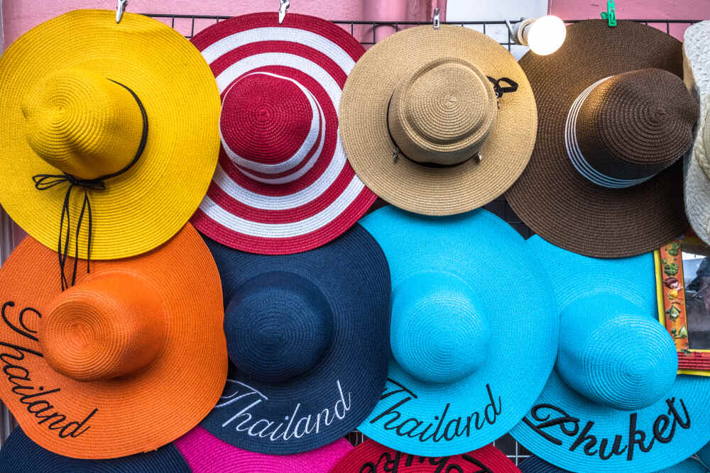 Handmade straw hats for sale at Phuket’s Chillva Market