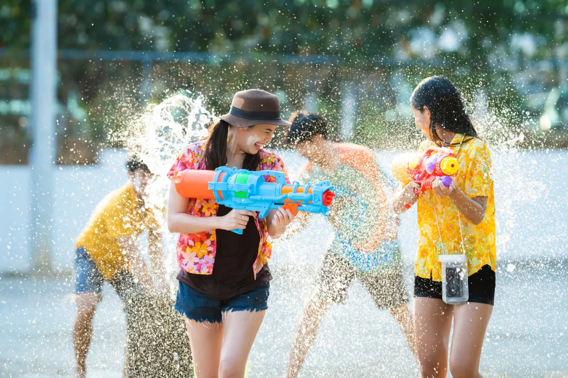 A group of people celebrating Songkran in Phuket