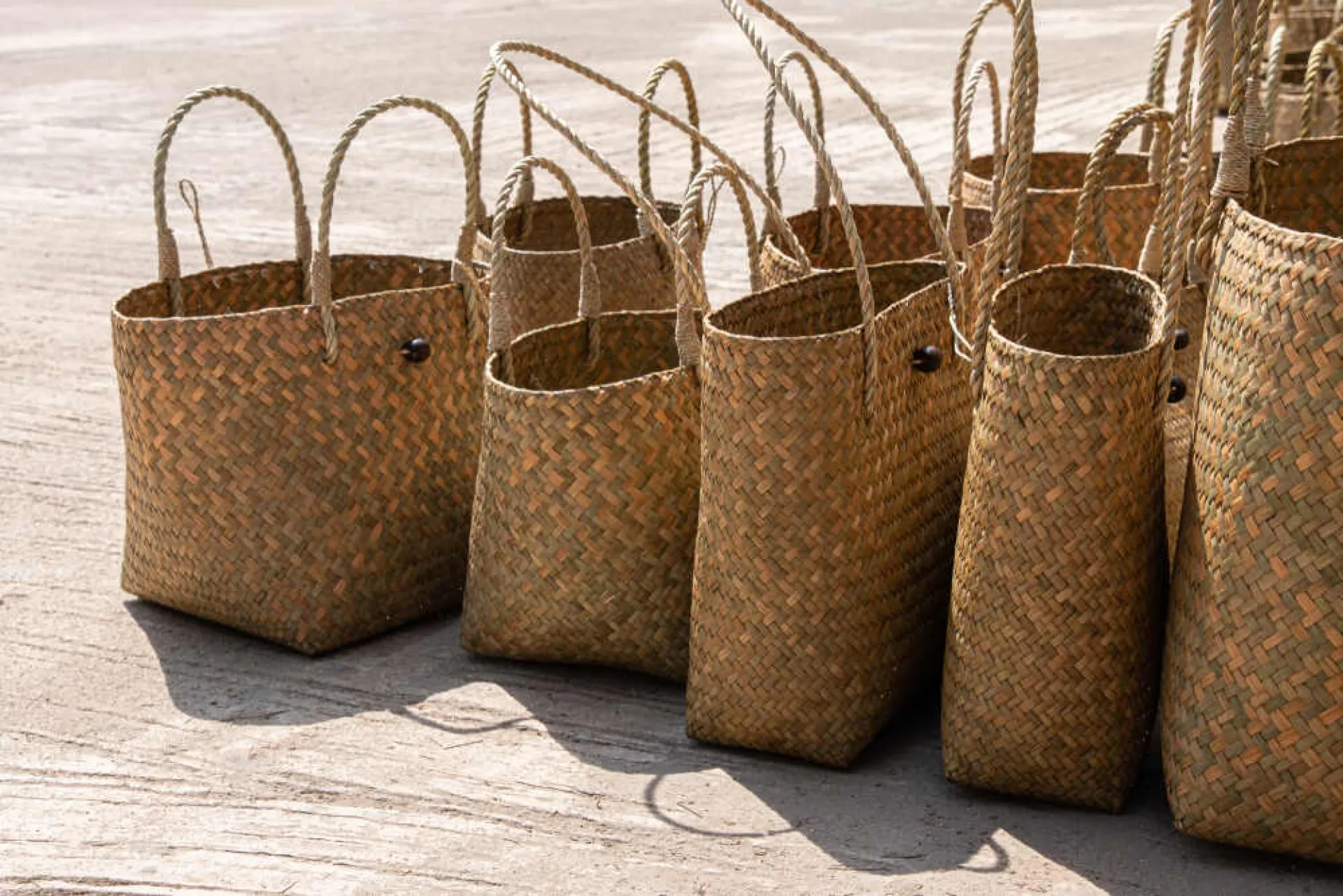 Bags made from Krajood at an OTOP market in Thailand