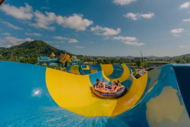 Experience the ultimate thrill on Andamanda Phuket’s Eagle Flyer, a gravity-defying slide that takes you up a near-vertical wall for a moment of weightlessness before plunging you back down through heart-pounding twists and turns.